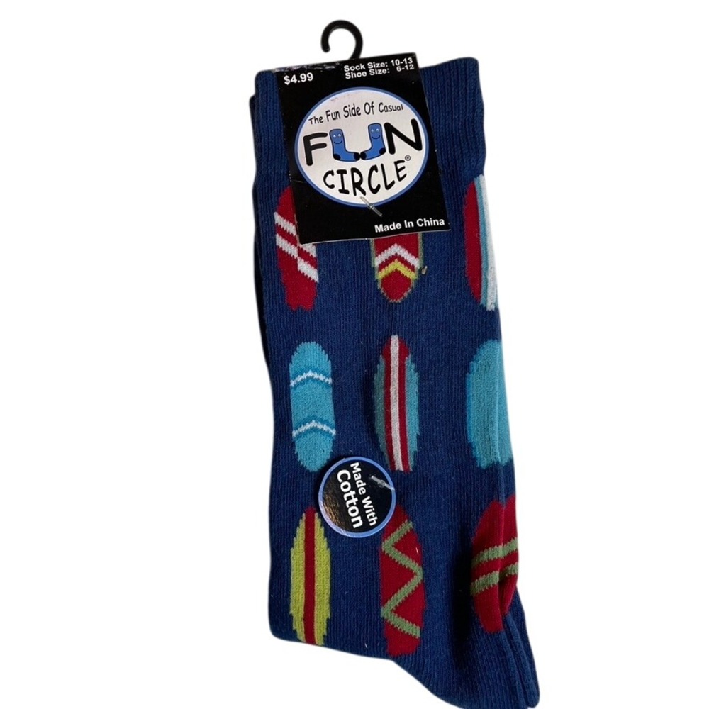 Fun Circle Men's Surfboard Pattern Crew Socks Shoe Size 6-12‎